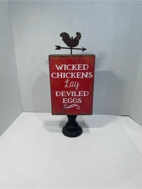 Rustic Red 'Wicked Chickens Lay Deviled Eggs' Decorative Sign